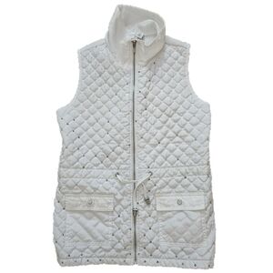 Weekend By Chico's White Zip Front Quilted Vest w/ Sequins / Size 0 Small